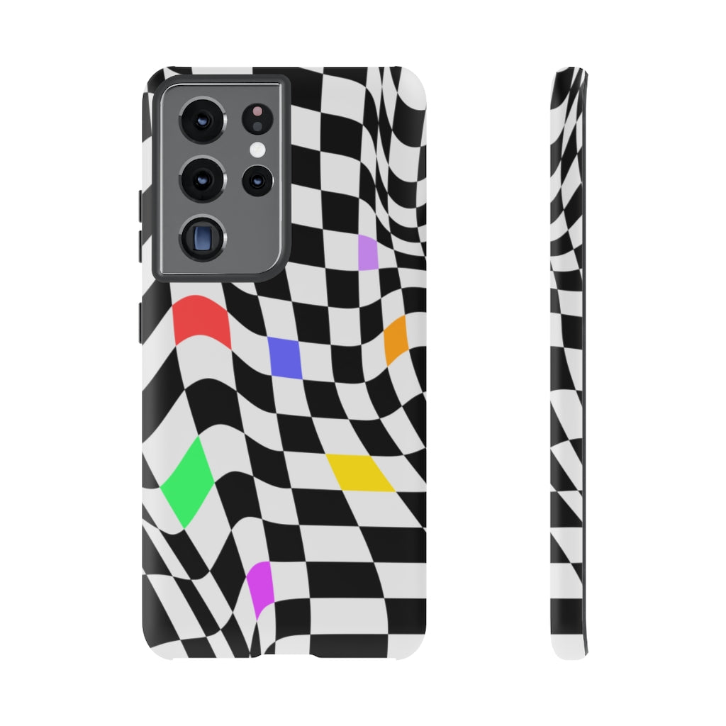 Old School Checkered Retro Groovy Vibe Wavy Checkerboard Phone Case / Multi