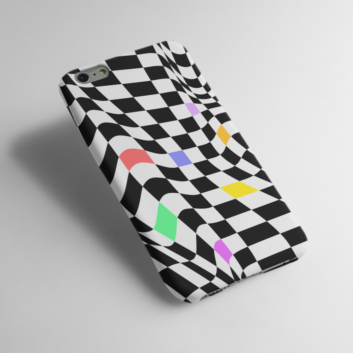 Old School Checkered Retro Groovy Vibe Wavy Checkerboard Phone Case / Multi