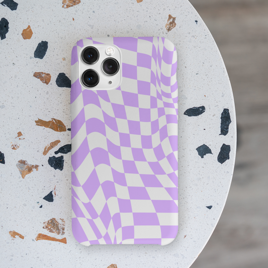 Old School Checkered Retro Groovy Vibe Wavy Checkerboard Phone Case / Purple