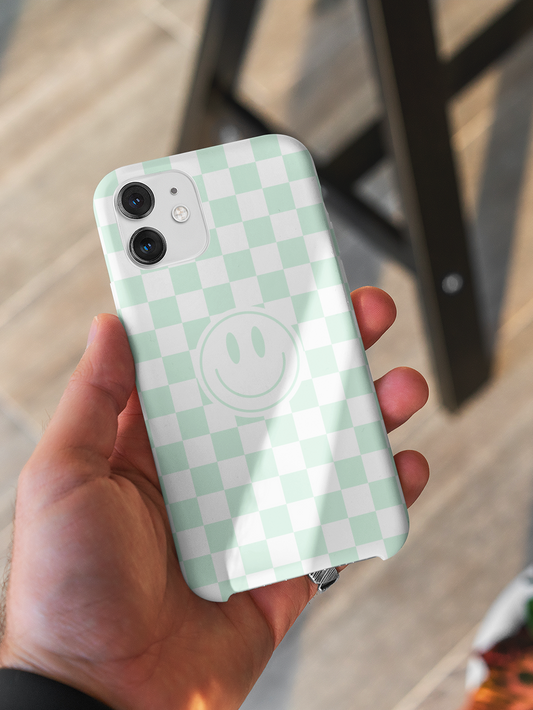 Checkered Board Smiley Happy Face / Slim Phone Cases, Case-Mate / Mint Green