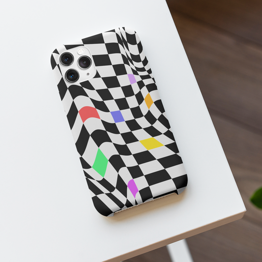 Old School Checkered Retro Groovy Vibe Wavy Checkerboard Phone Case / Multi