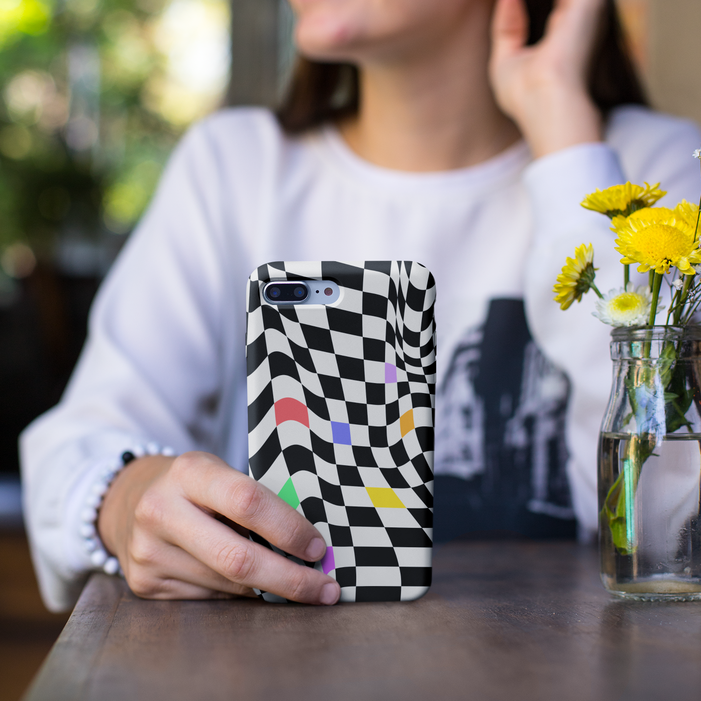 Old School Checkered Retro Groovy Vibe Wavy Checkerboard Phone Case / Multi