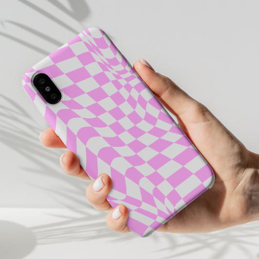 Old School Checkered Retro Groovy Vibe Wavy Checkerboard Phone Case / Pink