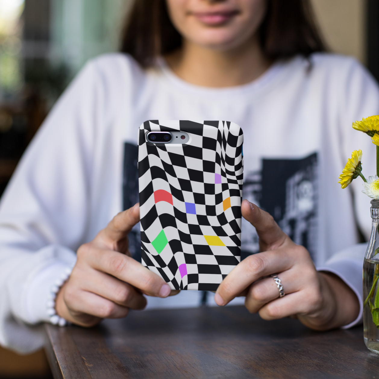 Old School Checkered Retro Groovy Vibe Wavy Checkerboard Phone Case / Multi