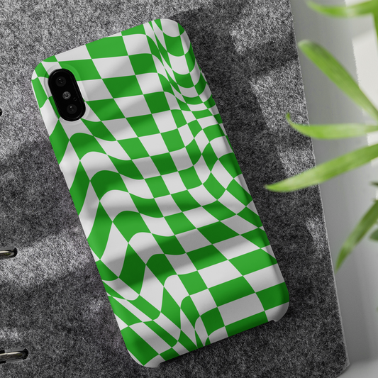 Old School Checkered Retro Groovy Vibe Wavy Checkerboard Phone Case / Retro Green