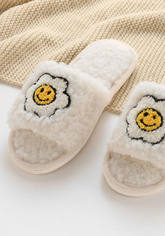 Smiley Happy Face Flower Teddy Home SLIPPER